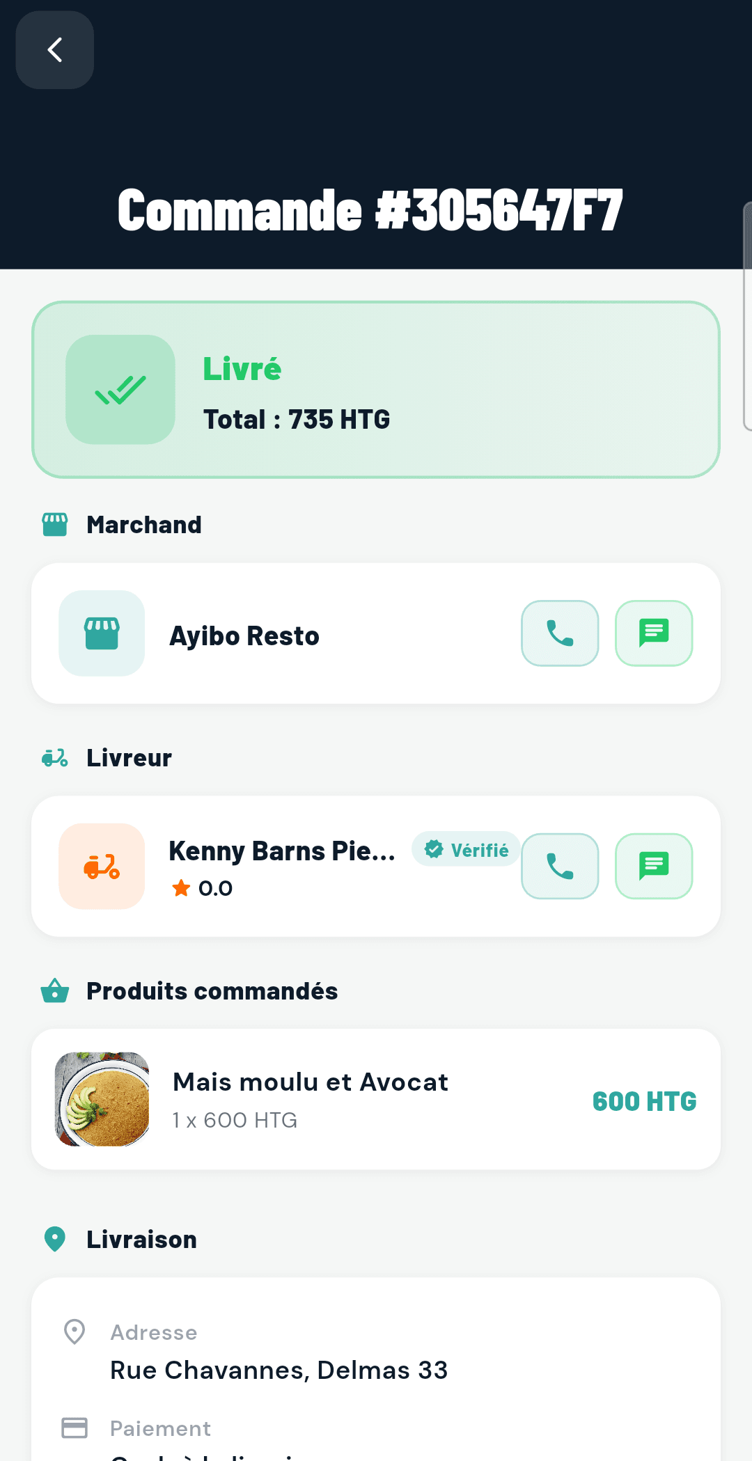 Écran d’une commande livrée sur MON COLIS, avec le détail des produits